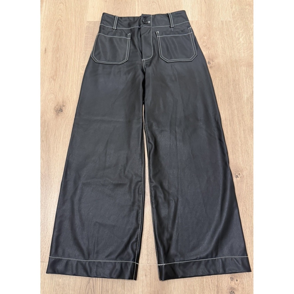 Anthropologie Maeve The Colette Cropped Wide-Leg Faux-Leather Top-Stich 26